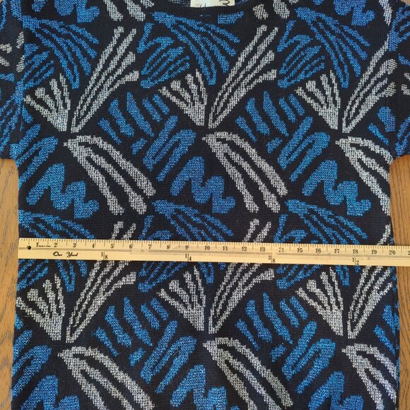The Glory 3 by Gloria Furman Vintage metallic blue silver sweater 3/4" sleeves M - Picture 7 of 11